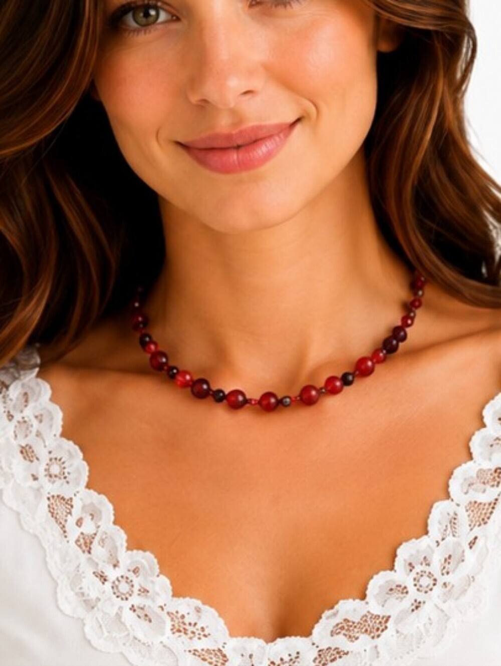 HANDMADE Red Glass Beaded Omega Cuff Necklace